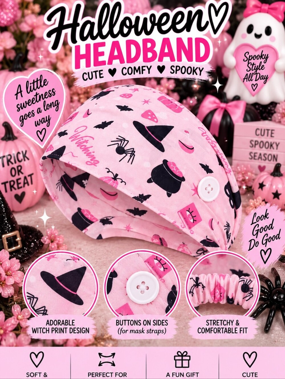 Halloween Pink Witch Print Headband!!